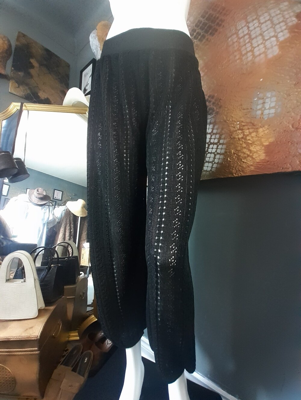 Zara Nwt Black Knit Lace Effect Baloon Cropped Pants - Picture 13 of 16